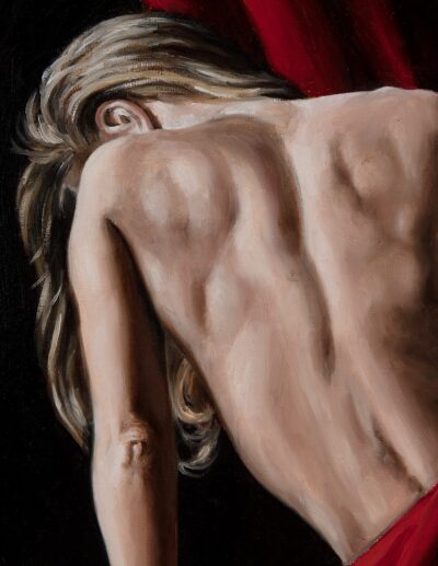 detail of oil painting of back and dynamic lighting