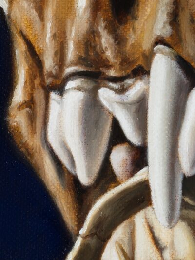 detail of oil sketch of sharp fangs brushwork