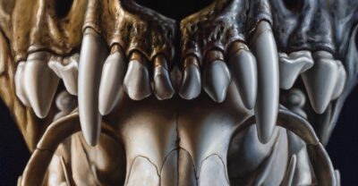 panoramic detail of dog and cat skulls teeth